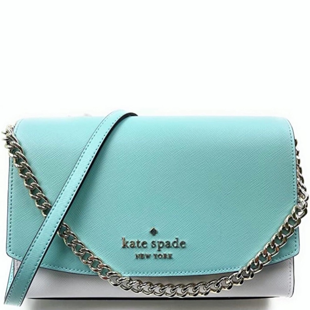 kate spade turquoise and white leather crossbody with silver chain